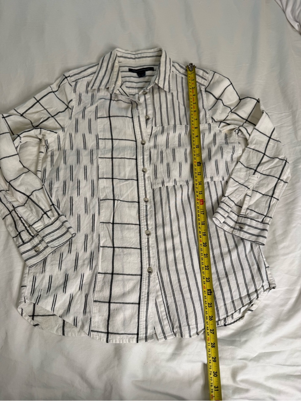 French Connection Cotton Mixed Stripe Button Shirt Minimalist Preppy Medium - Picture 8 of 11
